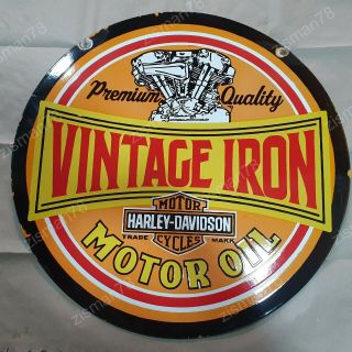 HARLEY IRON 2 SIDED VINTAGE PORCELAIN SIGN 30 INCHES ROUND 2