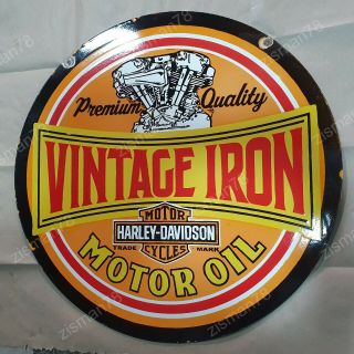 HARLEY IRON 2 SIDED VINTAGE PORCELAIN SIGN 30 INCHES ROUND 3