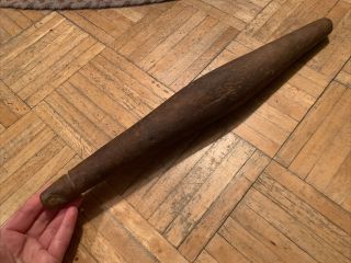18th Century Rolling Pin Walnut Wood Made In True Early Form W Bulbous Center