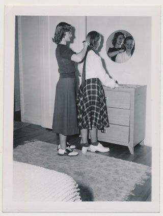Saddle Shoe Teen Girl Brushing Sister 