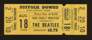 Beatles Vintage 1966 Boston Suffolk Downs Full Concert Ticket Nm