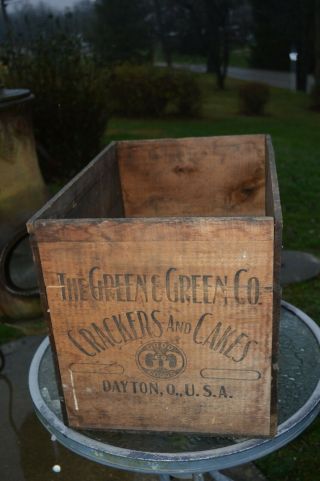 Rare Antique Vtg Wood Crate The Green&green Co.  Crackers&cakes Dayton O.  Usa