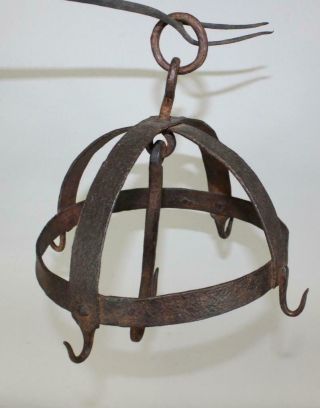 Rare Small Early 18th C Wrought Iron Hanging Dutch Crown In Old Grungy Surface