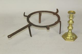 A Very Rare 18th C Wrought Iron Hearth Pot Trivet With Added Pot Support Tabs