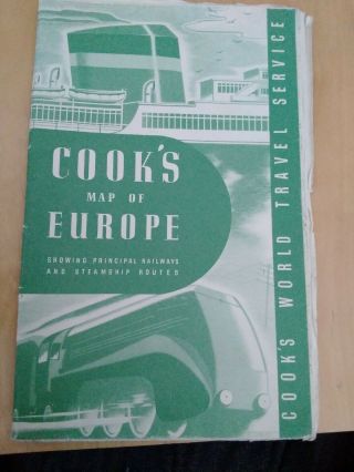 Vintage Cooks Map Of Europe (showing Railway And Steamship Routes) 1952