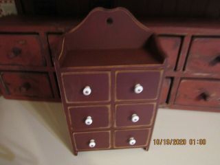 6 DRAWER WOODEN APOTHECARY - SHELF ON TOP - PORCELAIN KNOBS 2