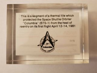 1981 NASA Space Shuttle Columbia STS - 1 Thermal Tile 2978 2