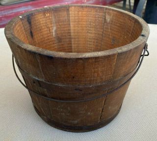 Wooden Bucket Wood Pail Primitive Antique Hand Made Vintage 6 " 8.  5 " Wide Rustic