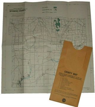 Wyoming County Ny Dec 1967 Vintage Folding Map Forests Fishing Boat Fire Towers