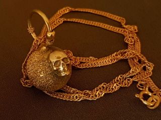 Gold Plated Vintage Memento Mori Skull Silver Necklace Pendant Medallion