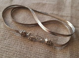 Vintage Memento Mori Skulls Snake Silver Necklace Jewelry Chain Rare