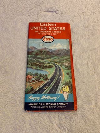Vintage 1961 Esso Eastern United States Road Map.  Happy Motoring