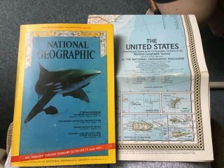 Vintage National Geographic Wall Map Us Feb.  1968 Czechoslovakia Sharks Ecuador