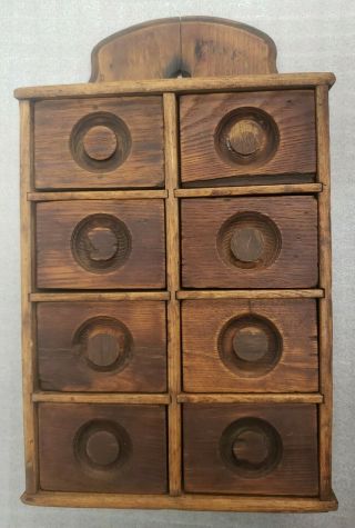 Antique Farm House Wood 8 Drawer Spice Cabinet Box Cupboard Apothecary Chest