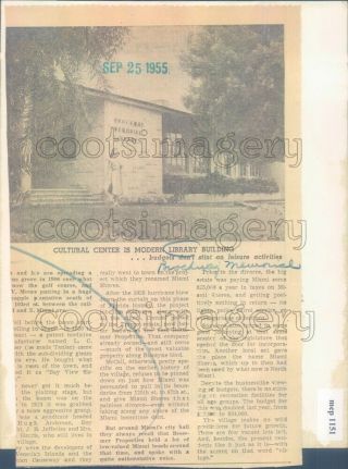 1955 Press Photo Brockway Memorial Library Exterior 1950s Miami Florida 2