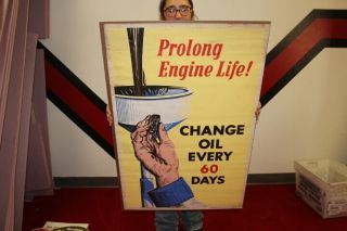 Large Vintage 1966 Chevrolet Gm Change Your Oil Car Dealership Gas Oil 33 " Sign