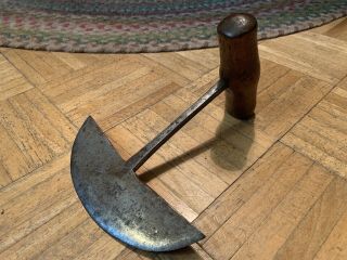 Great 18th Century Lg Sz Food/herb Chopper W Wood Handle That Goes The Other Way