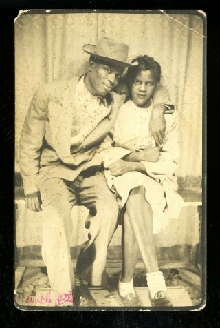 Vintage Arcade Photo African American Man Uncle Peter Hugs On Annoyed Young Girl