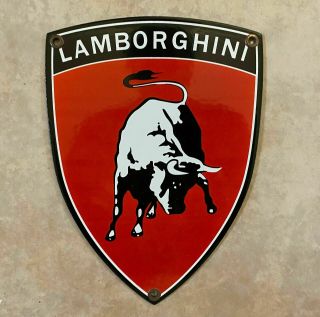 Vintage Lamborghini Porcelain Gas Auto Service Style Italian Dealership Sign