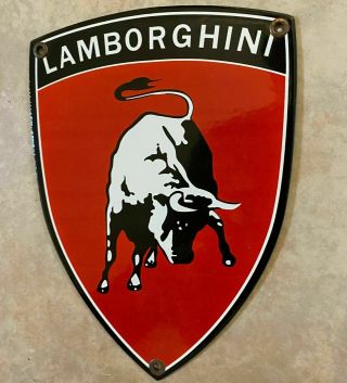 VINTAGE LAMBORGHINI PORCELAIN GAS AUTO SERVICE STYLE ITALIAN DEALERSHIP SIGN 2