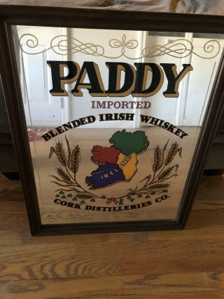 Vintage Rare Large Paddy Blended Irish Whiskey Bar Mirror Man Cave Ireland Sign