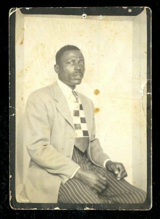 Vintage Arcade Photo African American Man Wears Checked Tie And Striped Pants
