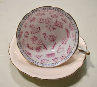 Vintage Paragon Fortune Telling Teacup & Saucer Gilded Footed - Peach