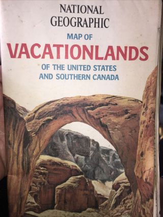 Vintage Vacationlands Map Of United States & So.  Canada National Geographic 1966