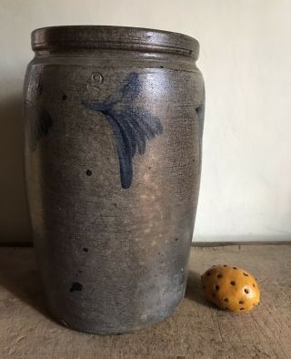 2 Gallon Antique Cobalt Blue Decorated Stoneware Crock Canning Aafa Salt Glazed