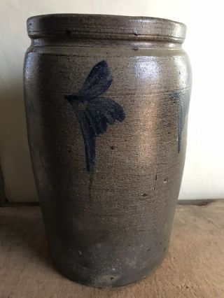 2 Gallon Antique Cobalt Blue Decorated Stoneware Crock Canning AAFA Salt Glazed 3