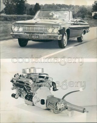1963 Press Photo 1964 Plymouth Fury Convertible Auto Michigan Plates & Engine