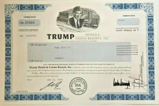 Trump Hotels & Casino Resorts President Donald Trump Stock Certificate