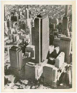 1940 York City Skyline Aerial View Photograph Rockefeller Center