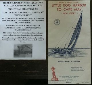 Vintage Nautical Map Chart 826 Little Egg Harbor To Cape May Nj 1st Edition 1964