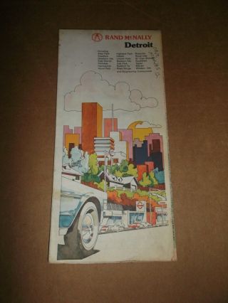 Rand Mcnally Vintage Detroit City Street Map Michigan State Foldout Paper Map