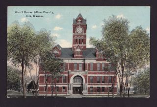Old Vintage Postcard Of Court House Allen County Iola Kansas Ks