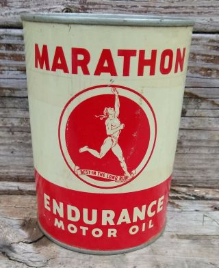Marathon Endurance Motor Oil Antique Vintage Petroleum Tin Can Ohio Oil
