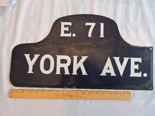 ORIG 1917 YORK Av 7 71 St.  NYC York City Porcelain Street Sign UPTOWN 2