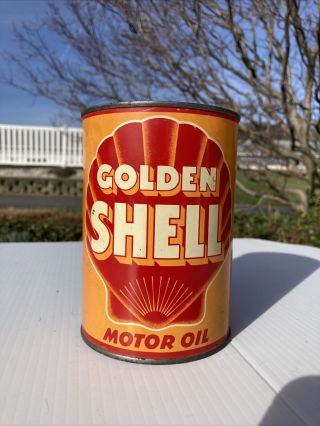Vintage Golden Shell Motor Oil 1 Quart Oil Can Tin Gas & Oil
