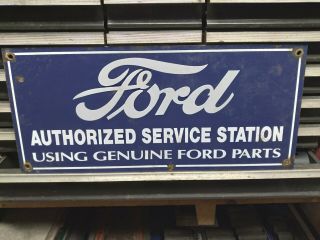 Vintage Ford Authorized Service Porcelain Metal Dealership Sign Sales