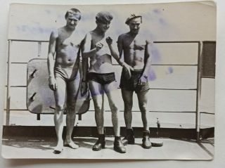 VINTAGE PHOTO Muscular Handsome Shirtless Guys Men Trunks Beach Gay interest 2