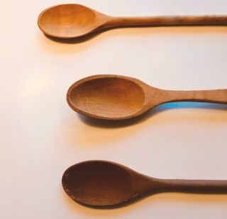 3 Antique Wooden Kitchen Spoons,  13,  12 And 11 Inches