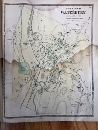 2 Waterbury Connecticut Antique Map Beers 1868 13”x16” 2