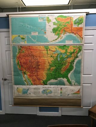 Rare Vintage United Stated Wall School Map Alaska Denoyer Geppert Retractable