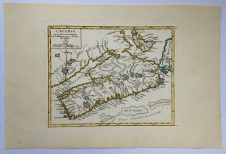 Canada Acadia 1749 Robert De Vaugondy Antique Engraved Map Xviiie Century