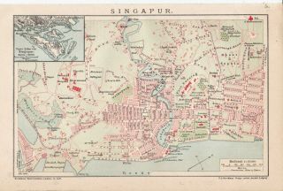 C.  1890 Singapore City Plan Antique Map