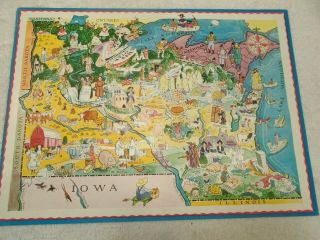 Berta & Elmer Hader 1932 Pictorial State Map Minnesota Wisconsin 9 X12