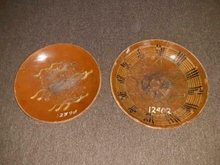Redware Slip Decorated Plates 19th Century Group Of 2 Large 10 " & 9 "