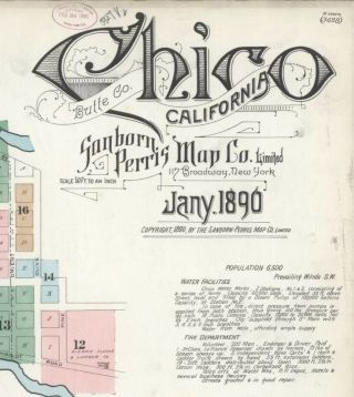 Chico,  California Sanborn Map© Sheets 1890 With 18 Map Sheets In Color On A Cd