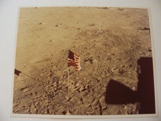 Neil Armstrong Hand - Signed Autographed Lunar Surface Flag Photo w JSA NASA 2